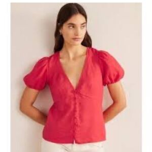 Boden Puff Sleeve Milkmaid  linen Top